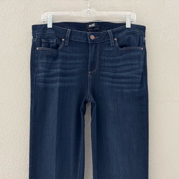 Paige Manhattan Jeans High Bootcut Flare Dark Wash Stretch Denim Blue Classic 32 - Picture 7 of 13